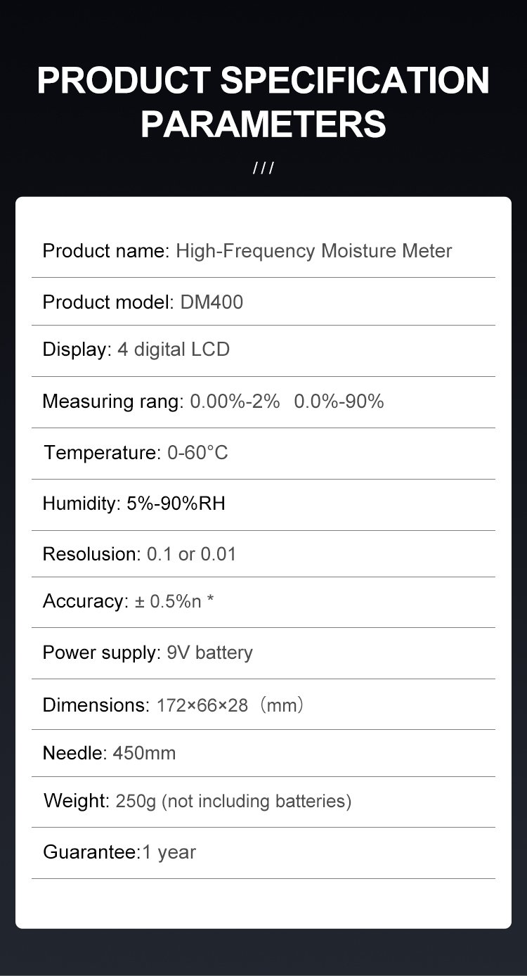 High Frequency Moisture Meter for Soil & Powder Materials – DM400 – detailed specification image
