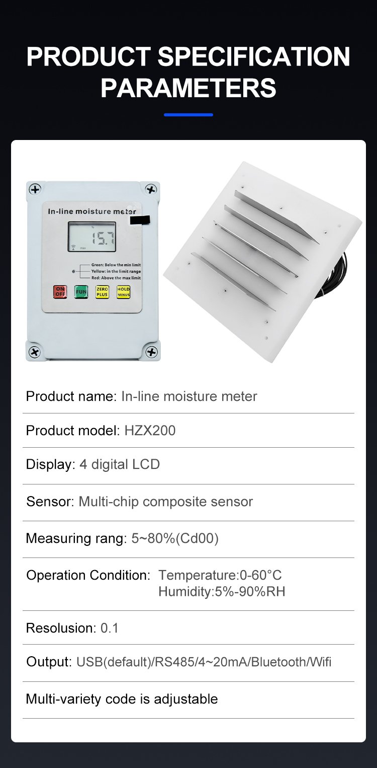 In-Line Online Contact Moisture Meter for Production Lines – HZX200 – detailed specification image