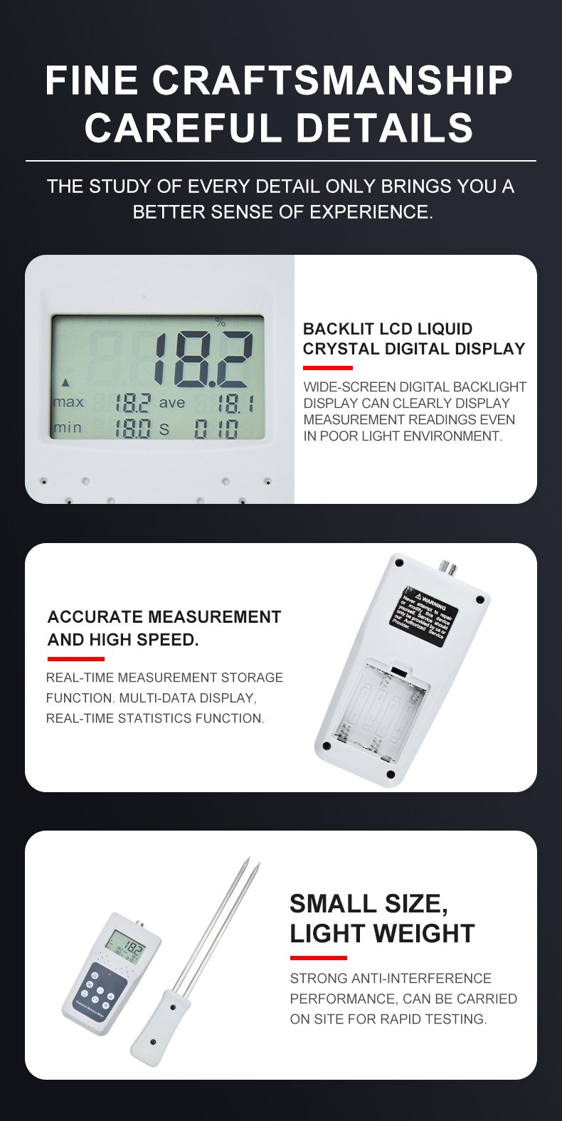 Hay & Straw Bale Moisture Meter with Memory, Deep Probe – KMS680H-D – detailed specification image