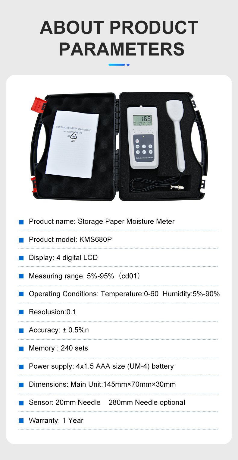 Paper Moisture Meter with Memory – KMS680P – detailed specification image