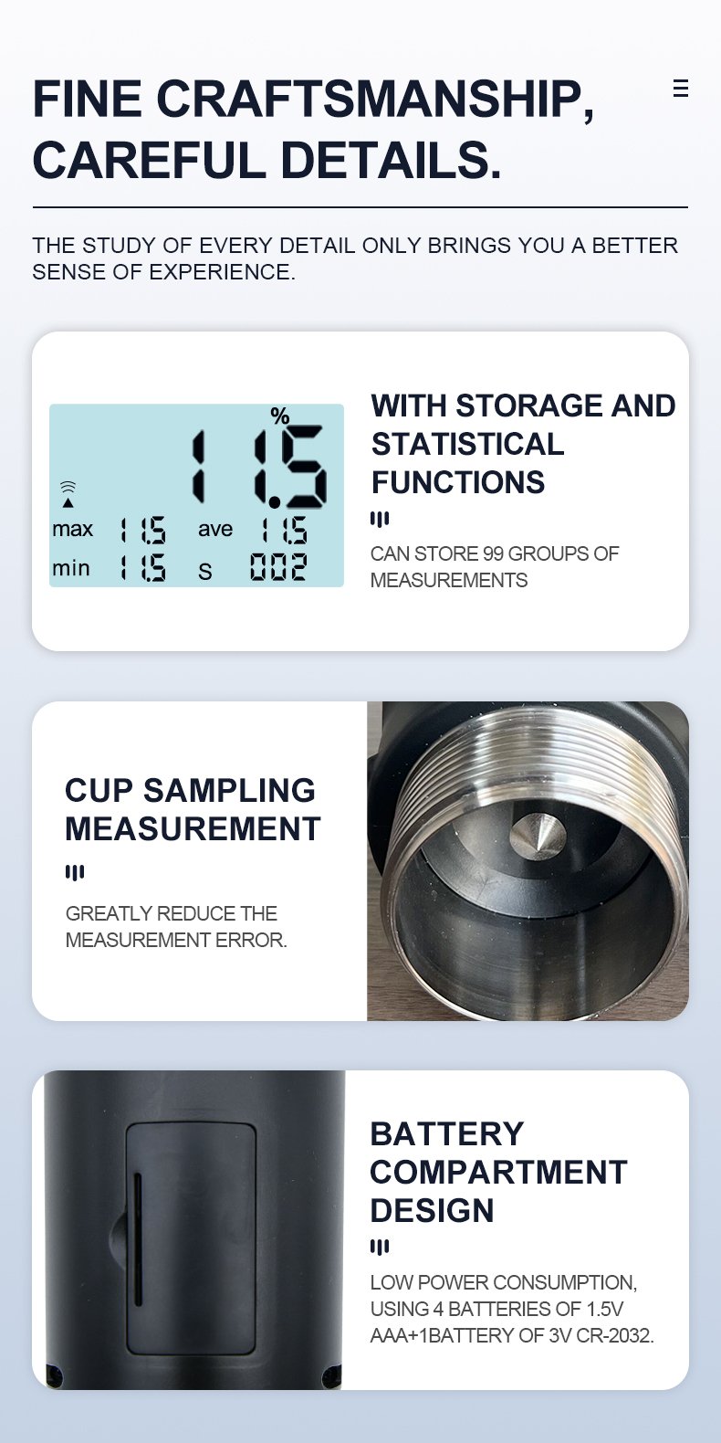 Smart Storage Grain Moisture Meter – MG-Pro – detailed specification image