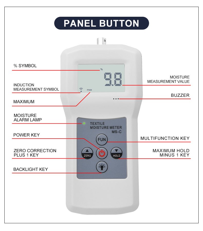 Textile Moisture Meter for Garment & Wool – MS-C Textile Moisture Meter for Garment & Wool – MS-C – detailed specification image