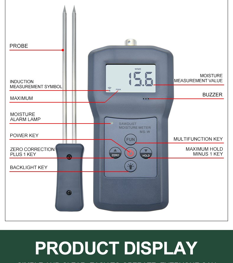 Sawdust & Wood Moisture Meter, Separate Probe – MS-W – detailed specification image