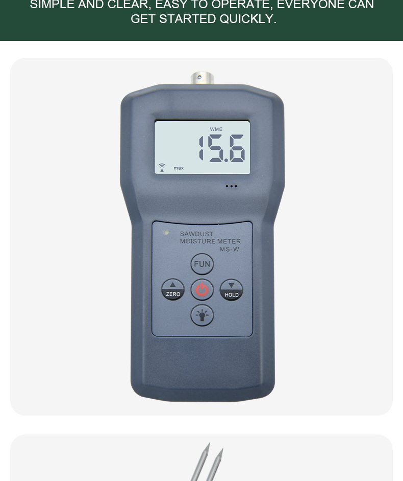 Sawdust & Wood Moisture Meter, Separate Probe – MS-W – detailed specification image