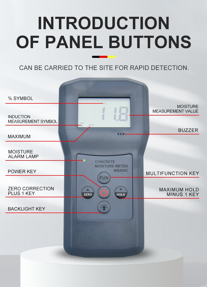 Concrete Moisture Meter, Non-Invasive – MS300C – detailed specification image