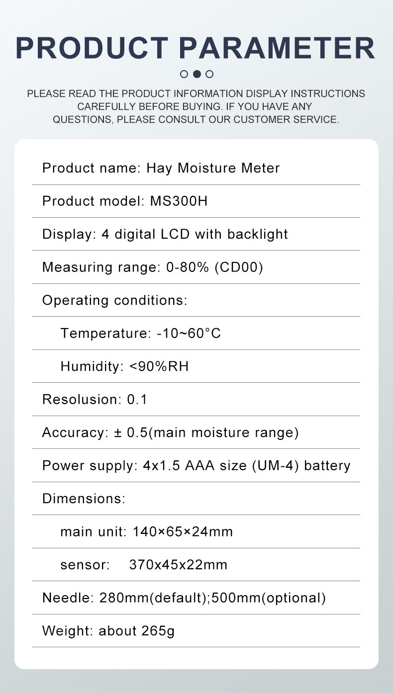 Hay Moisture Meter, Long Probe – MS300H – detailed specification image