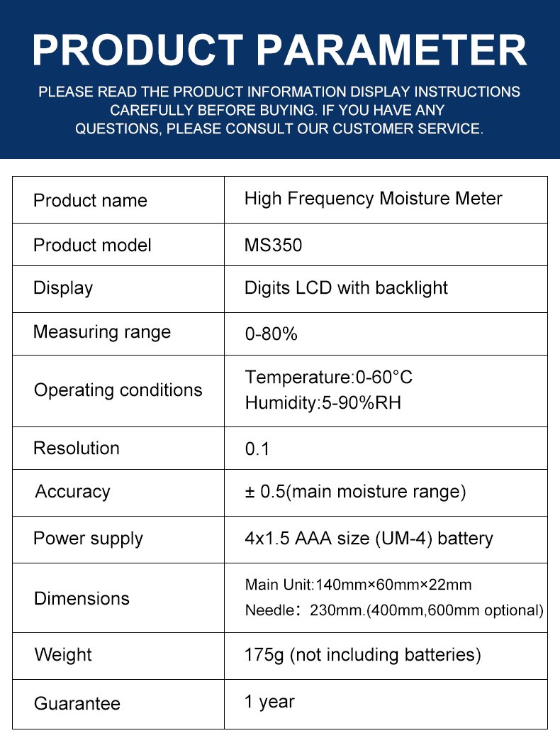 High Frequency Moisture Meter for Soil & Sand – MS350 High Frequency Moisture Meter for Soil & Sand – MS350 – detailed specification image