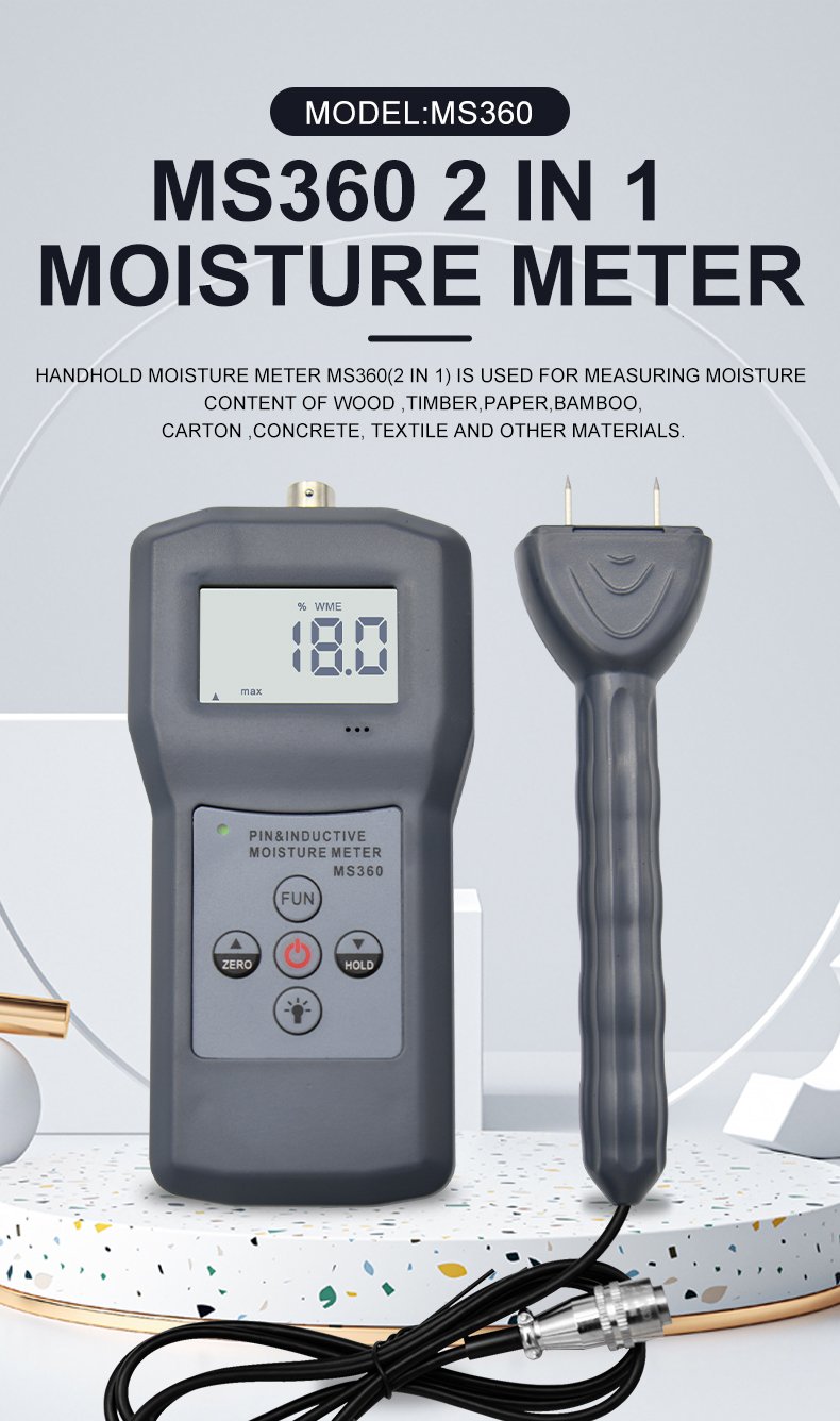 2-in-1 Pin & Inductive Moisture Meter – MS360 – detailed specification image