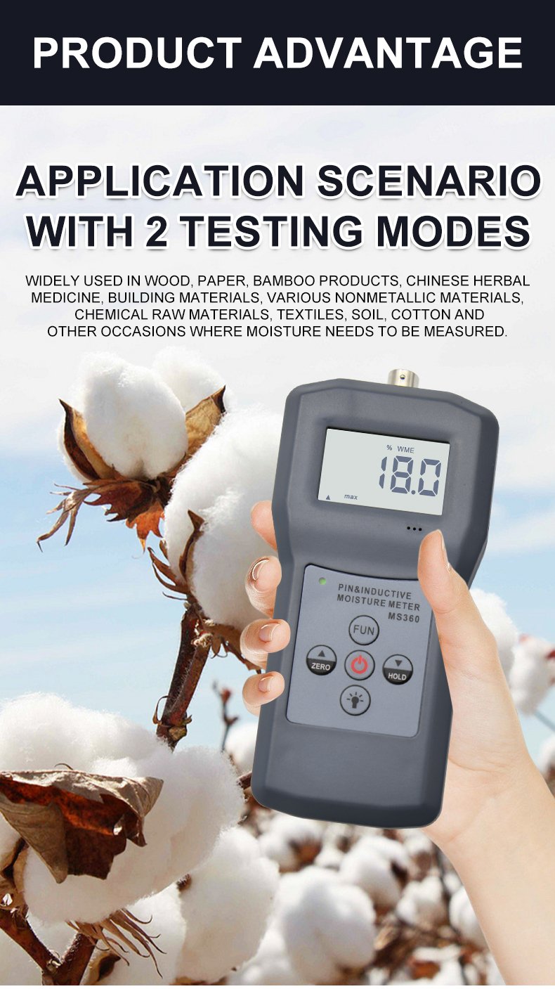 2-in-1 Pin & Inductive Moisture Meter – MS360 – detailed specification image