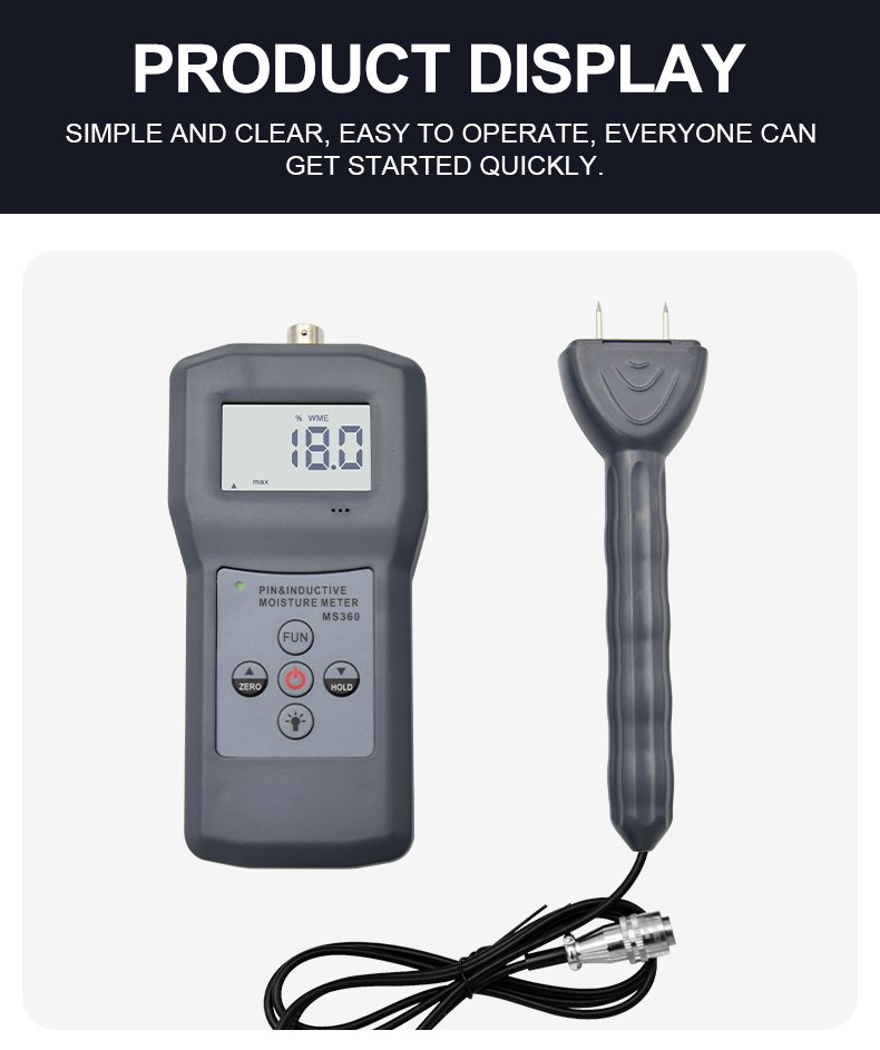 2-in-1 Pin & Inductive Moisture Meter – MS360 – detailed specification image