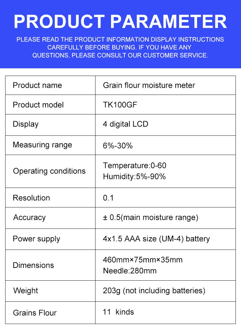 Grain Flour Moisture Meter – TK100GF – detailed specification image