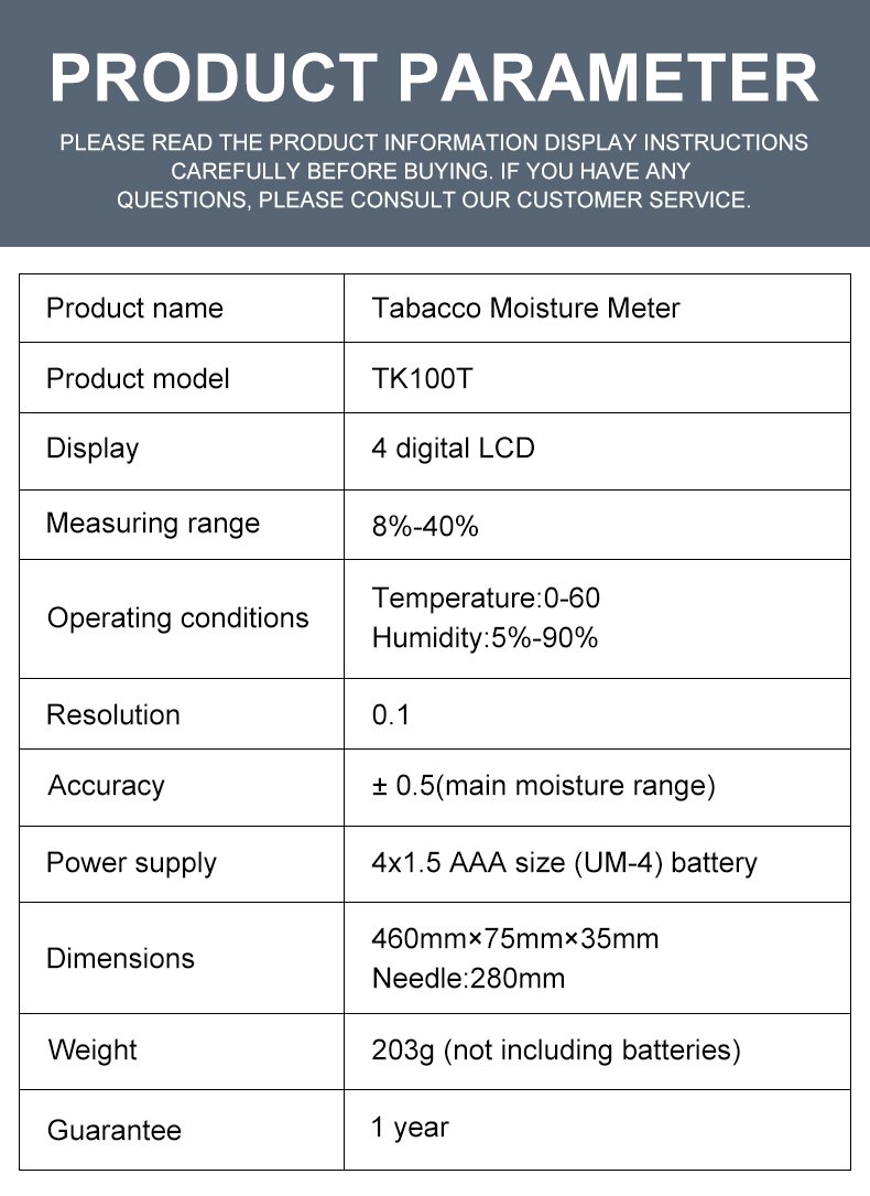 Tobacco Moisture Meter, Resistance Type – TK100T – detailed specification image