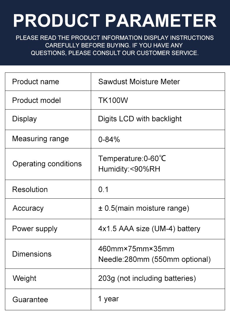 Sawdust & Wood Moisture Meter – TK100W – detailed specification image