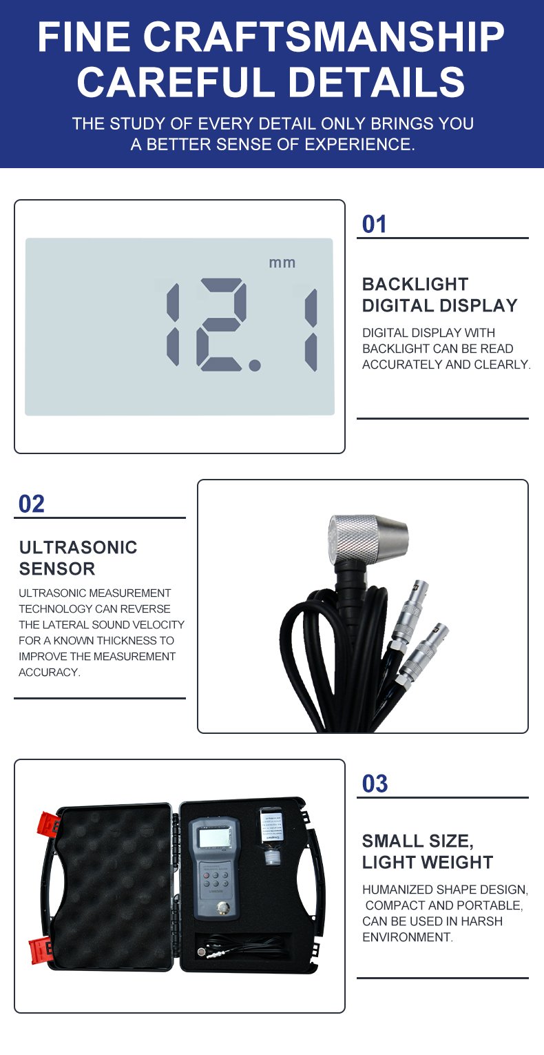 Ultrasonic Thickness Gauge, 1–200mm Range – UM6500 – detailed specification image