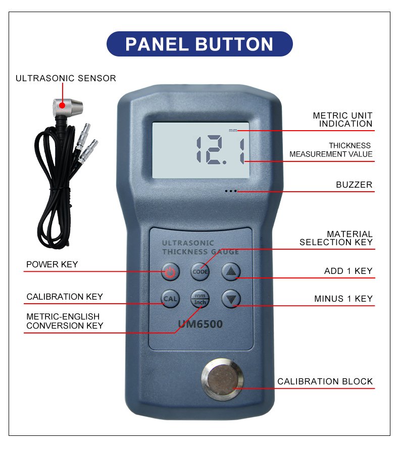 Ultrasonic Thickness Gauge, 1–200mm Range – UM6500 – detailed specification image