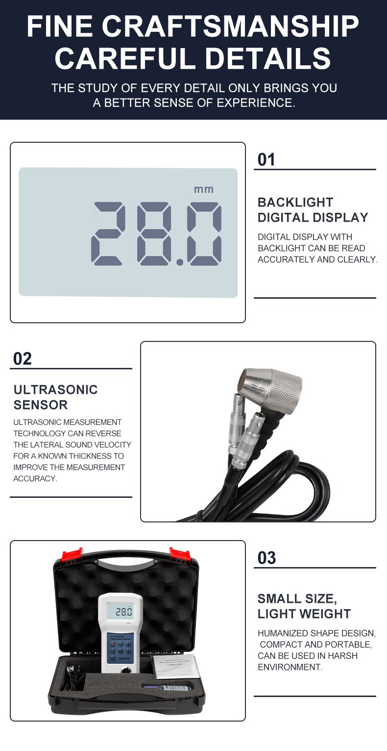 Ultrasonic Thickness Gauge, 1–280mm Range – UM6700 – detailed specification image