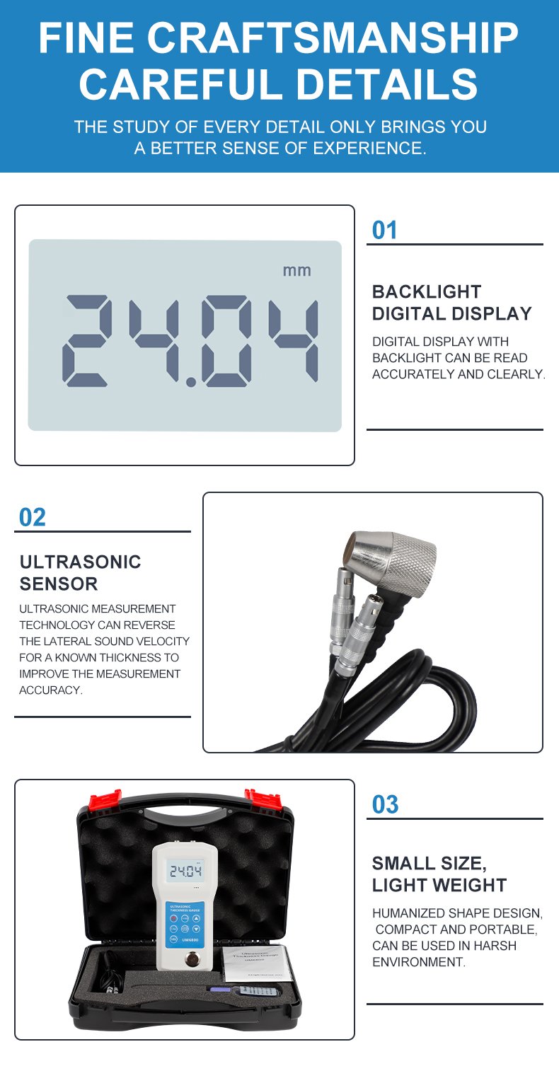 Ultrasonic Thickness Gauge, 0.01mm Precision – UM6800 – detailed specification image
