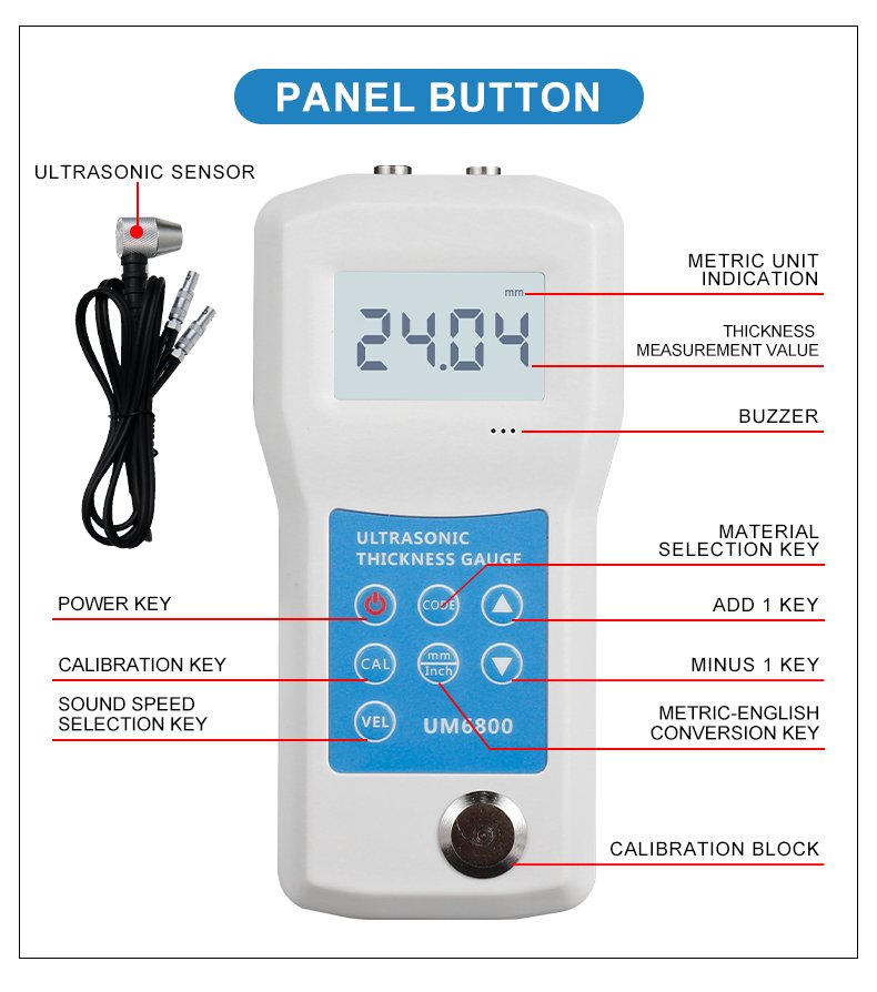 Ultrasonic Thickness Gauge, 0.01mm Precision – UM6800 – detailed specification image